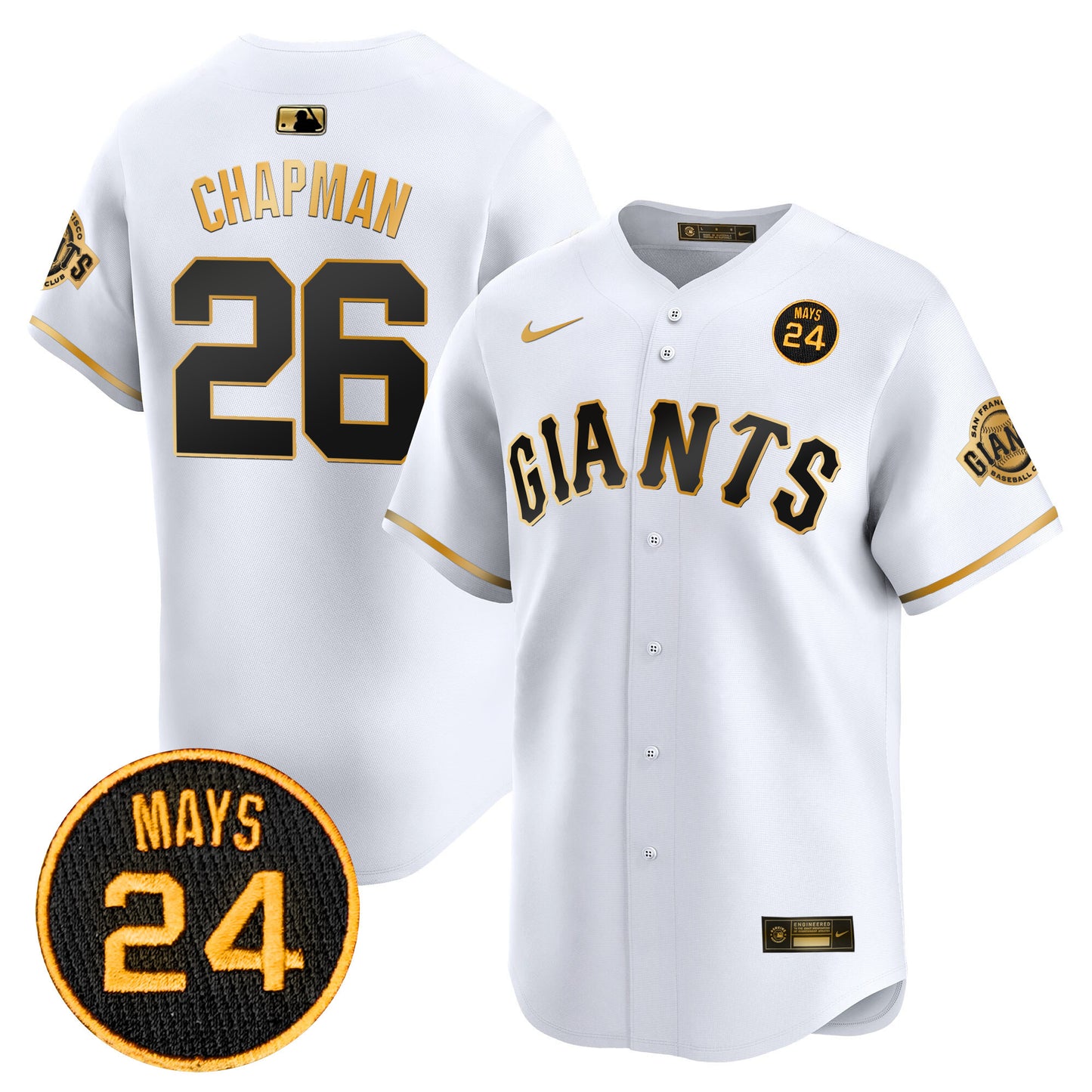 San Francisco Giants 2024 Willie Mays Patch Vapor Premier Limited Jersey V3 - All Stitched