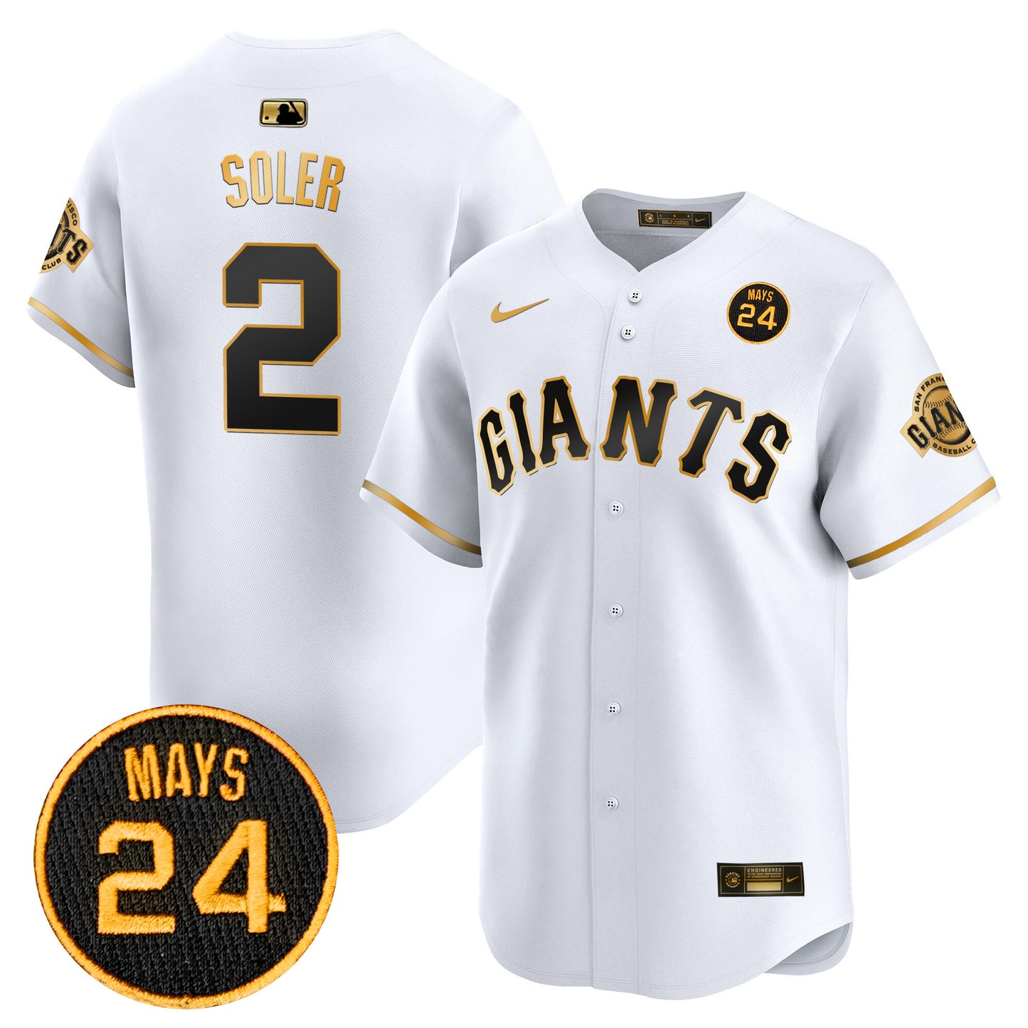 San Francisco Giants 2024 Willie Mays Patch Vapor Premier Limited Jersey V3 - All Stitched