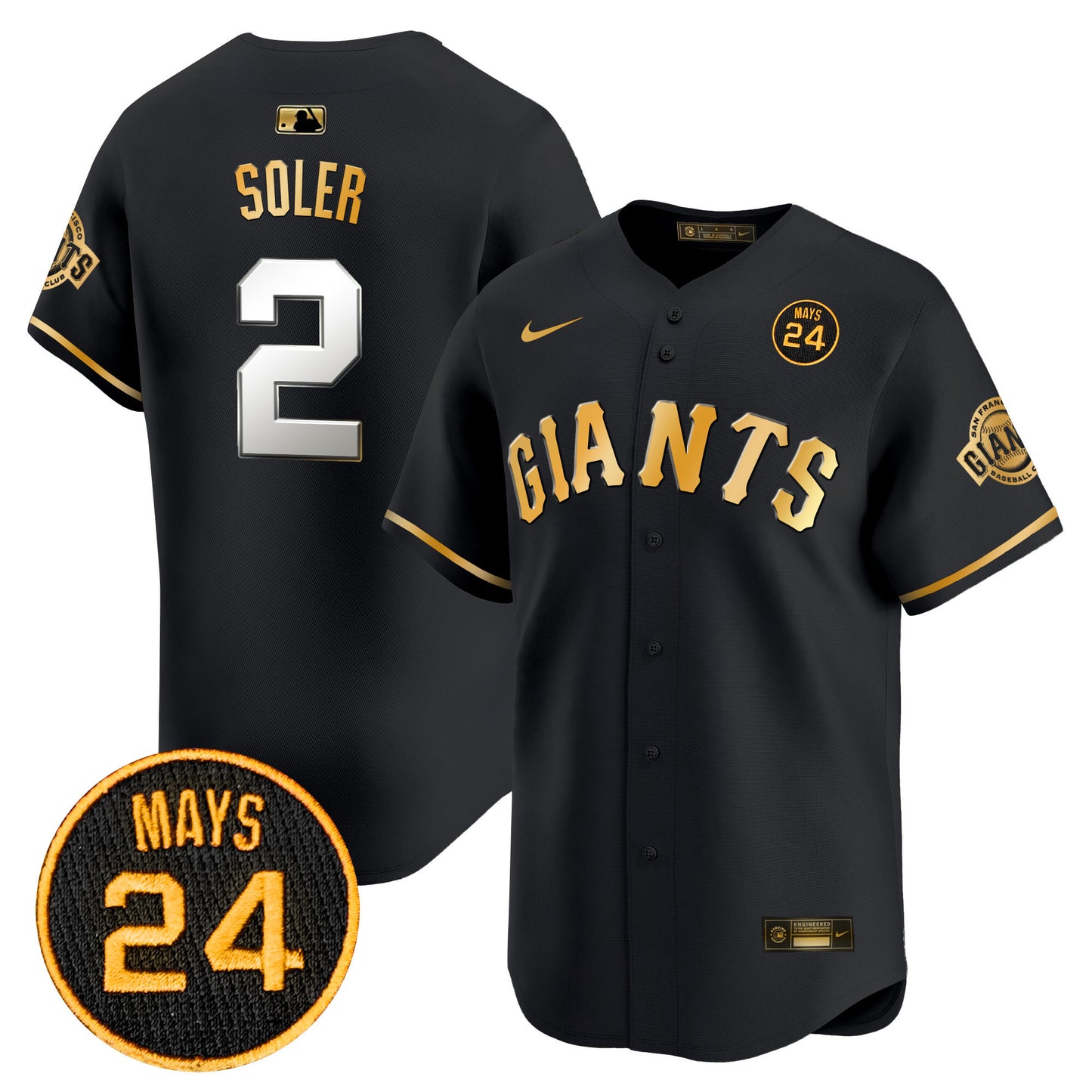 San Francisco Giants 2024 Willie Mays Patch Vapor Premier Limited Jersey V3 - All Stitched