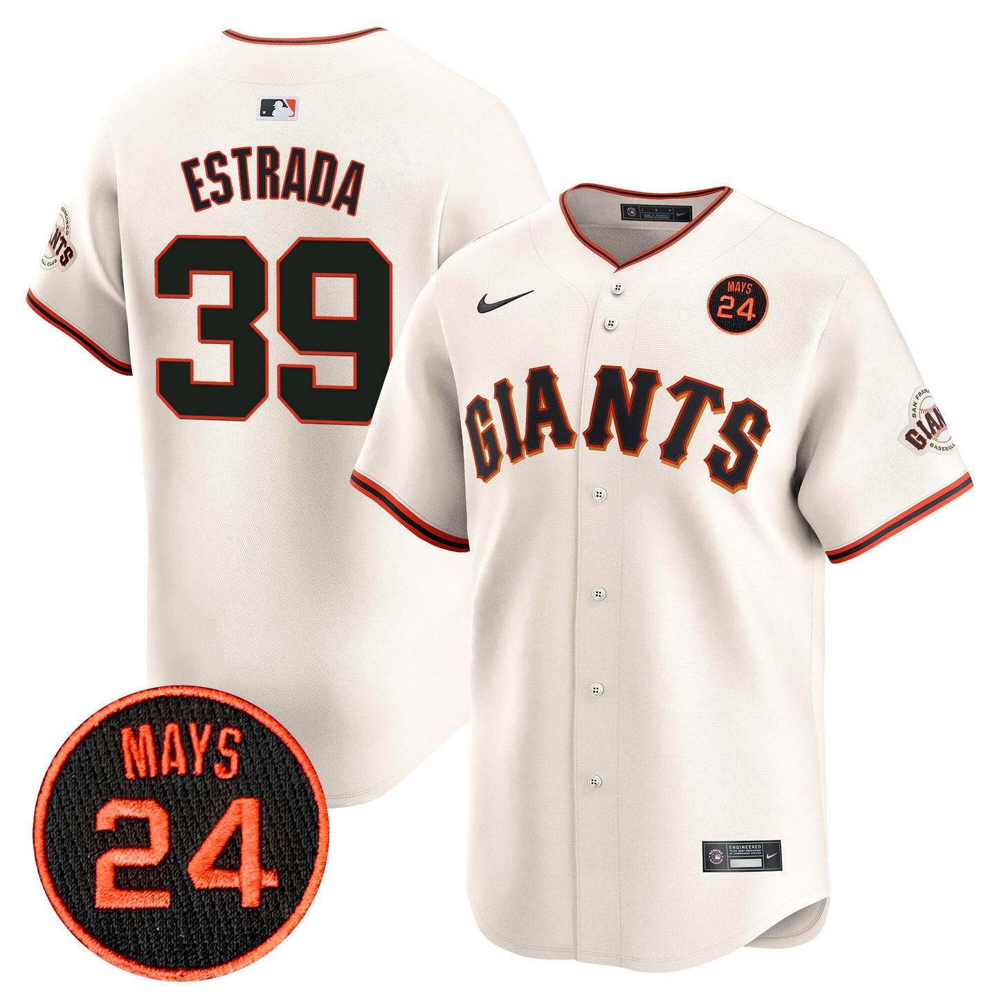 San Francisco Giants 2024 Willie Mays Patch Vapor Premier Limited Jersey V3 - All Stitched