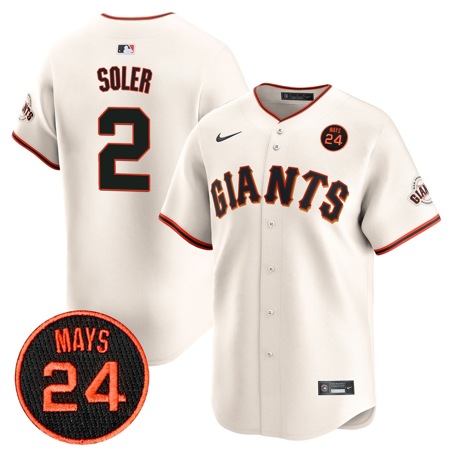 San Francisco Giants 2024 Willie Mays Patch Vapor Premier Limited Jersey V3 - All Stitched