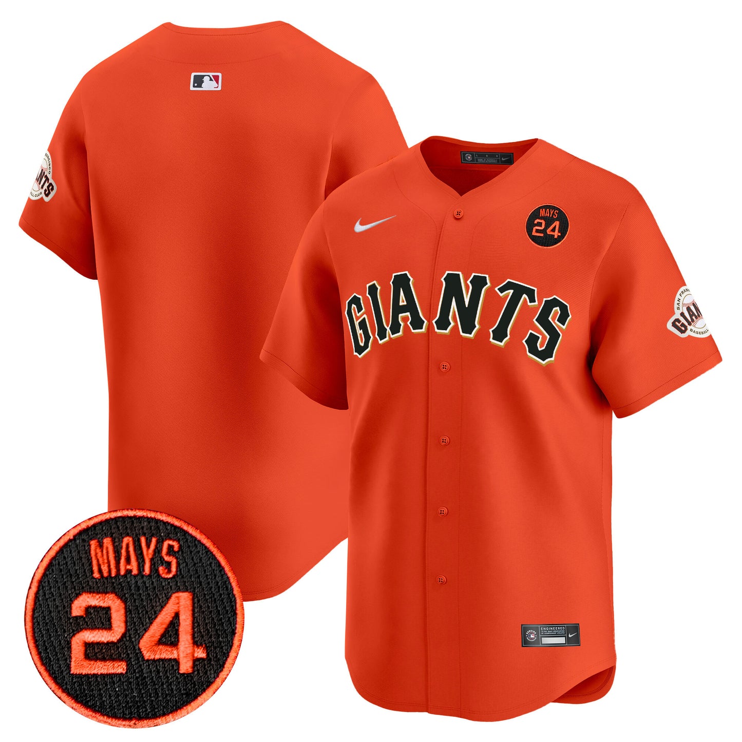 San Francisco Giants 2024 Willie Mays Patch Vapor Premier Limited Jersey V3 - All Stitched