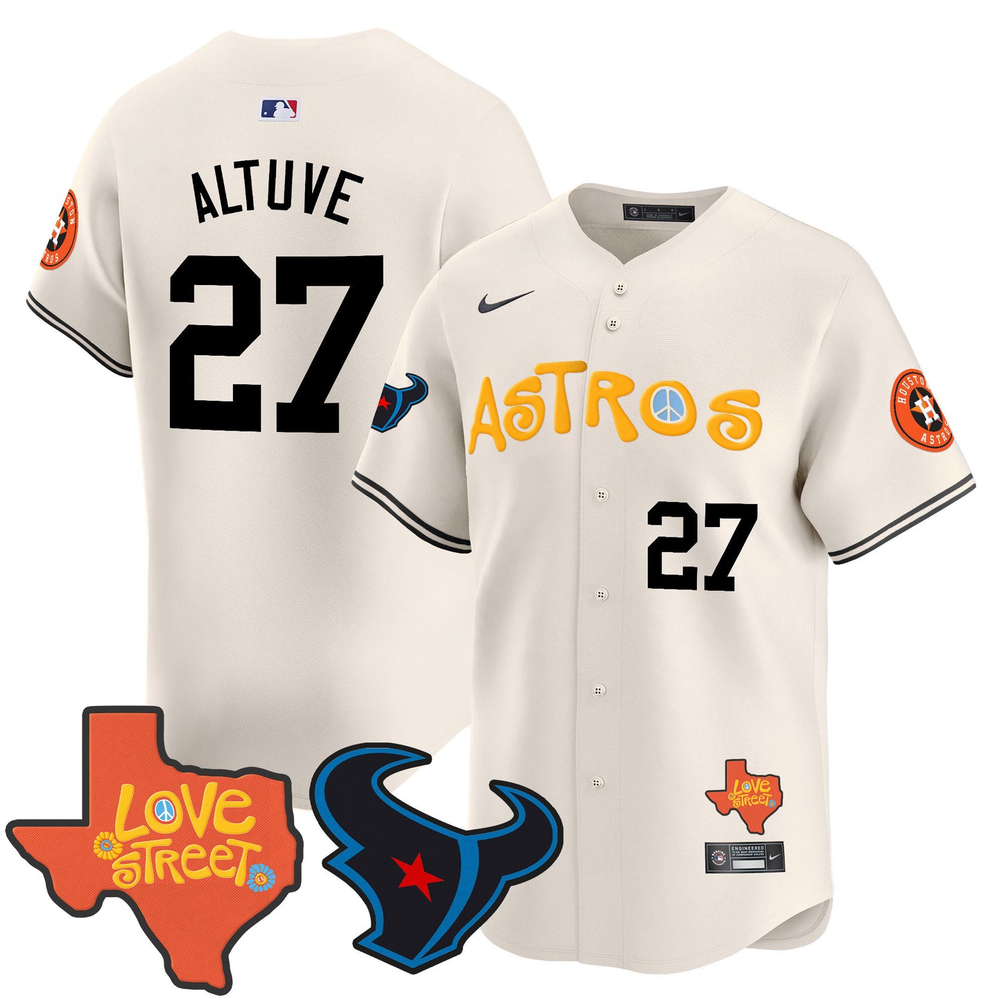 Astros Love Street & Texans Patch Vapor Premier Limited Jersey - All Stitched