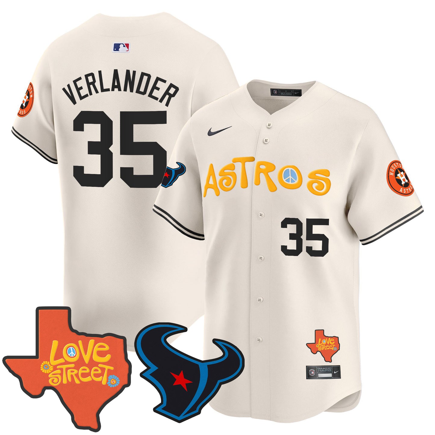 Astros Love Street & Texans Patch Vapor Premier Limited Jersey - All Stitched