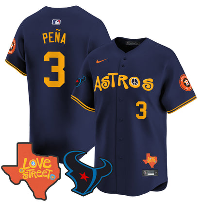 Astros Love Street & Texans Patch Vapor Premier Limited Jersey - All Stitched