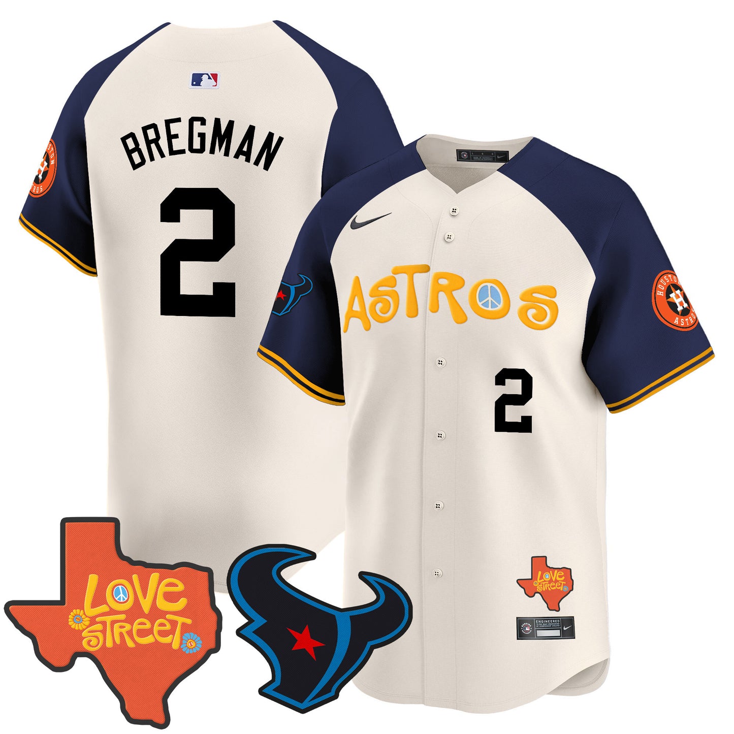 Astros Love Street & Texans Patch Vapor Premier Limited Jersey - All Stitched