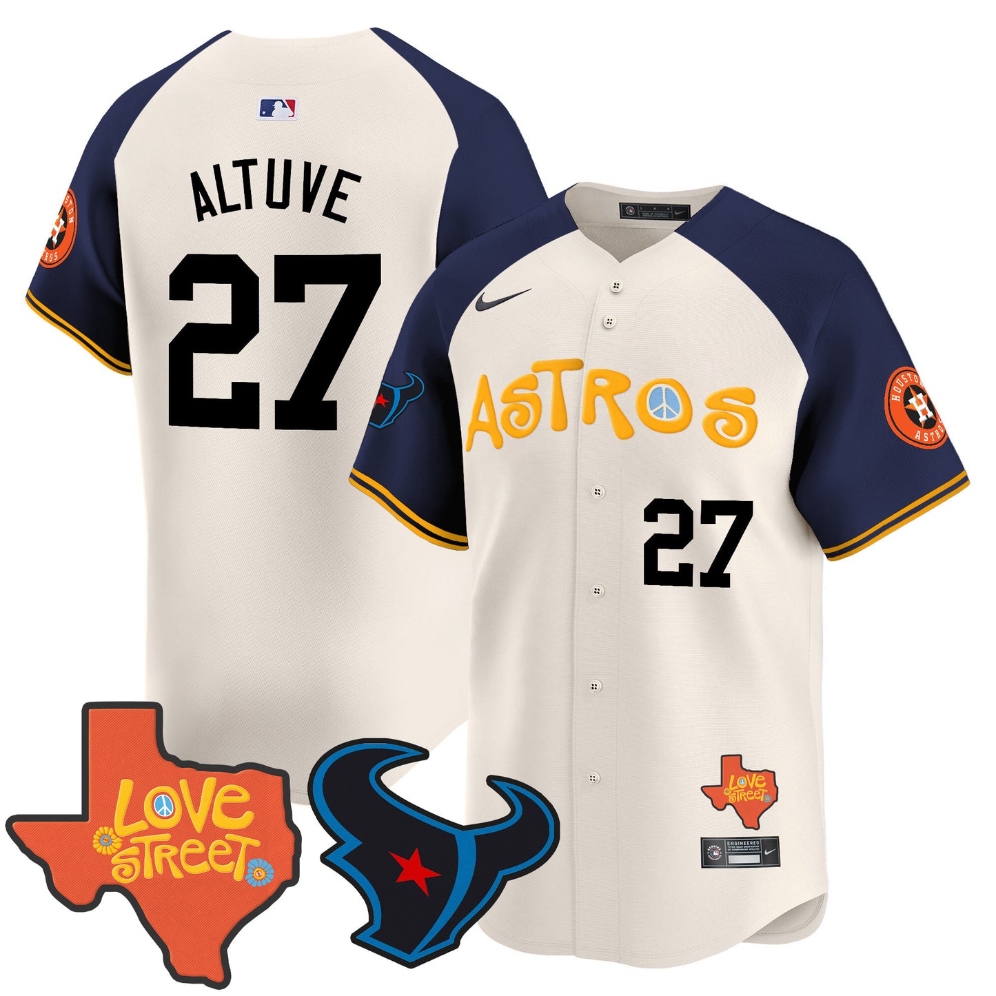 Astros Love Street & Texans Patch Vapor Premier Limited Jersey - All Stitched