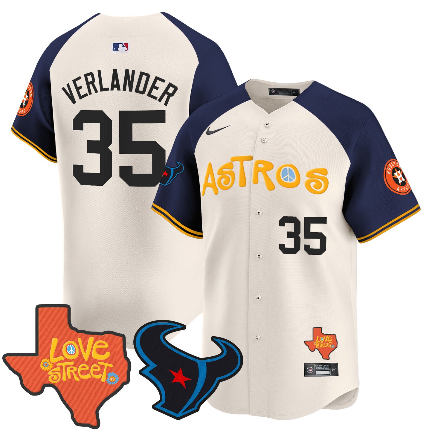 Astros Love Street & Texans Patch Vapor Premier Limited Jersey - All Stitched