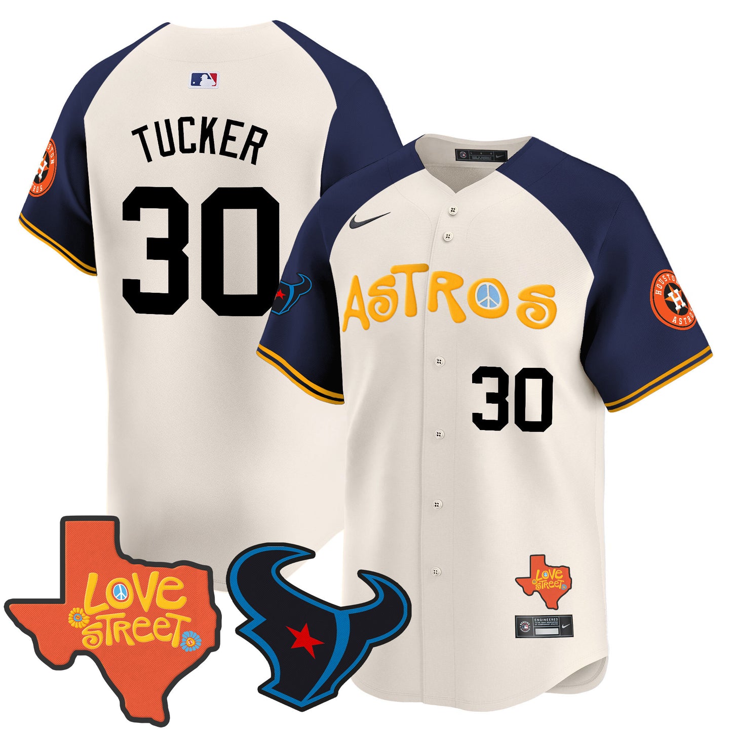 Astros Love Street & Texans Patch Vapor Premier Limited Jersey - All Stitched