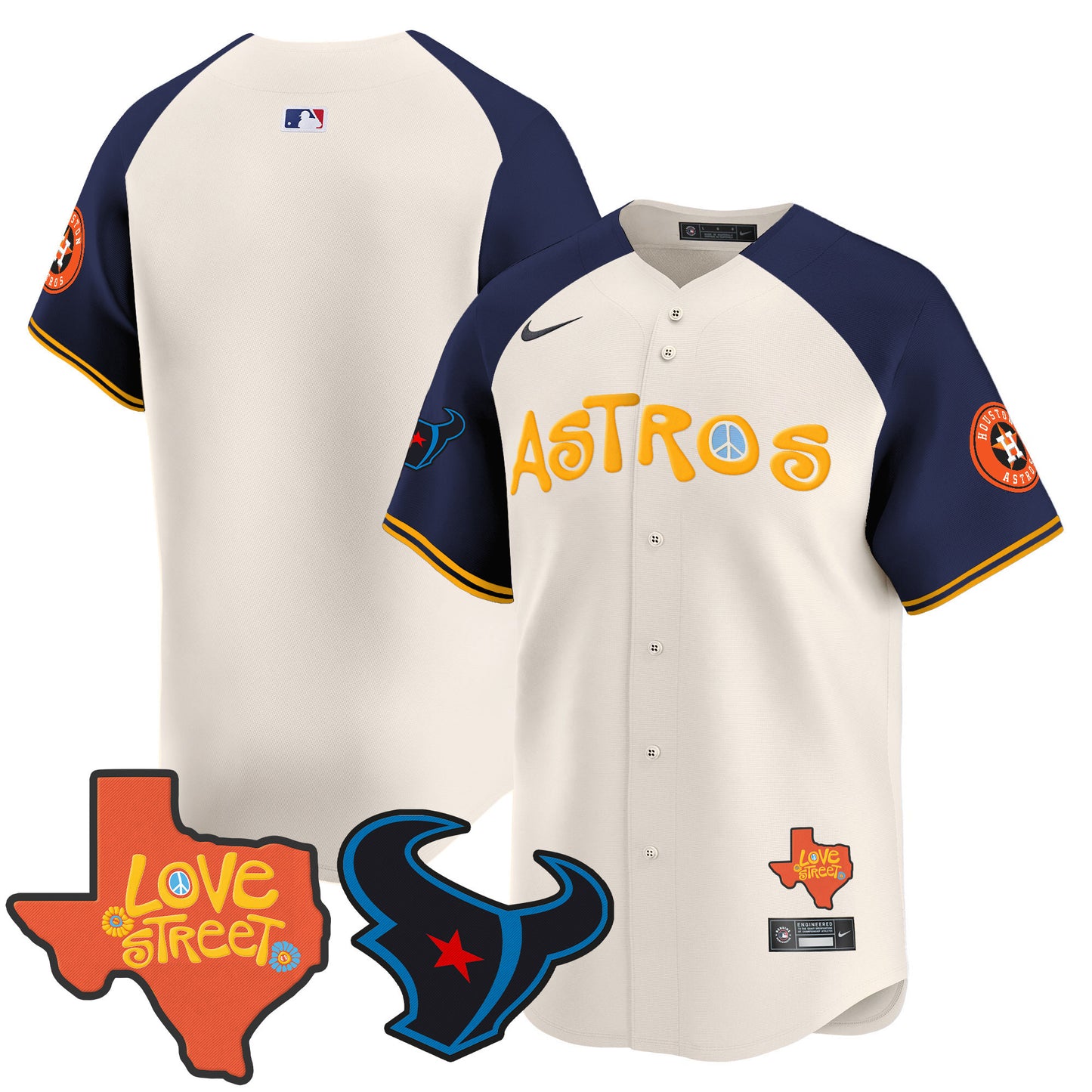 Astros Love Street & Texans Patch Vapor Premier Limited Jersey - All Stitched