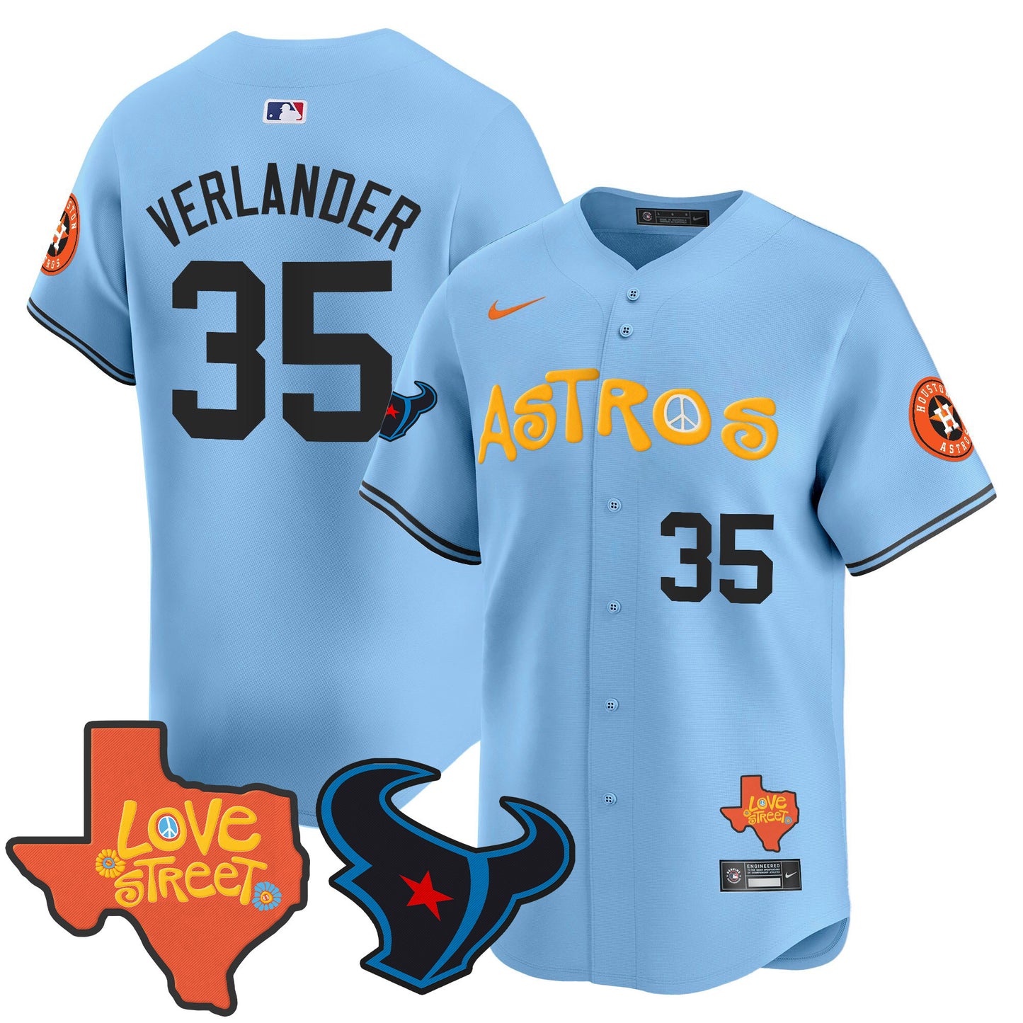 Astros Love Street & Texans Patch Vapor Premier Limited Jersey - All Stitched