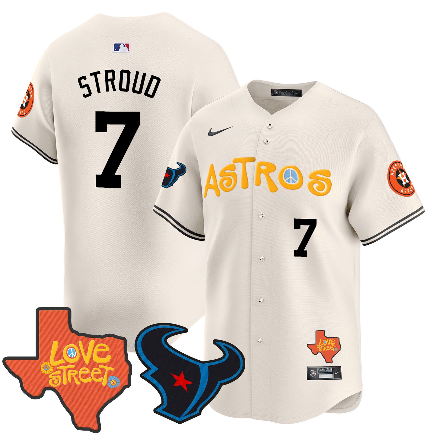 Astros Love Street & Texans Patch Vapor Premier Limited Jersey - All Stitched