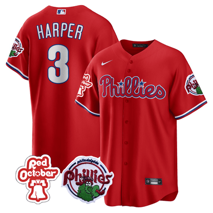 Philadelphia Phillies Red October Patch Cool Base Jersey - All Stitched