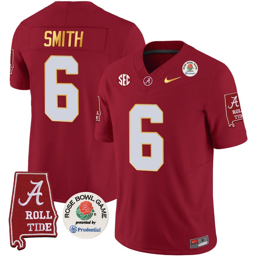 Alabama Crimson Tide Rose Bowl Patch Gold Trim Vapor Limited Jersey - All Stitched