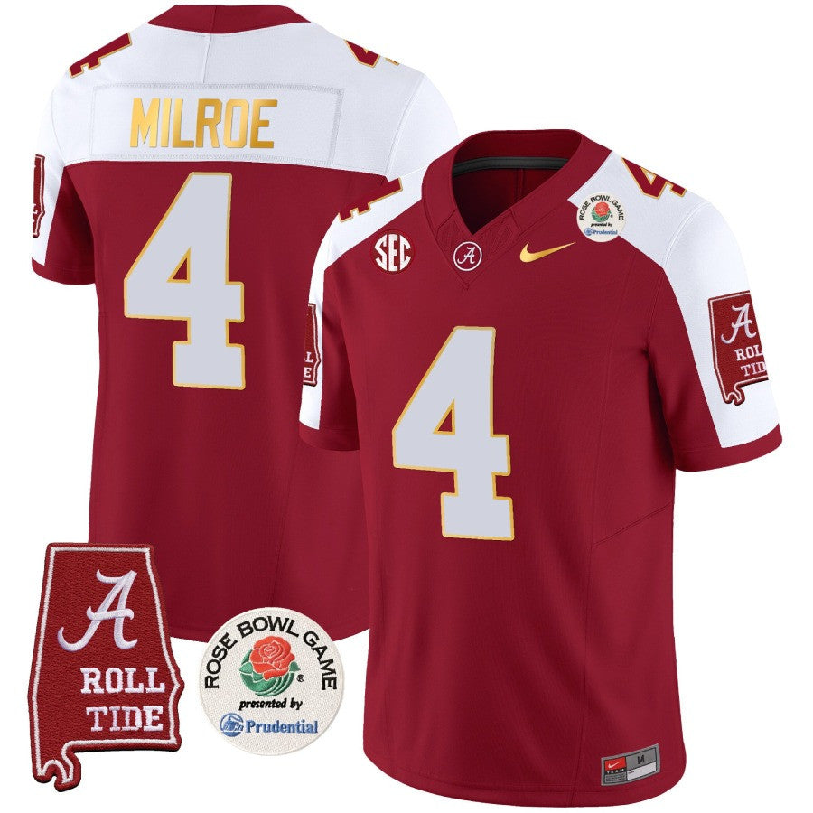 Alabama Crimson Tide Rose Bowl Patch Gold Trim Vapor Limited Jersey - All Stitched