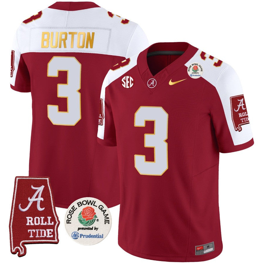 Alabama Crimson Tide Rose Bowl Patch Gold Trim Vapor Limited Jersey - All Stitched