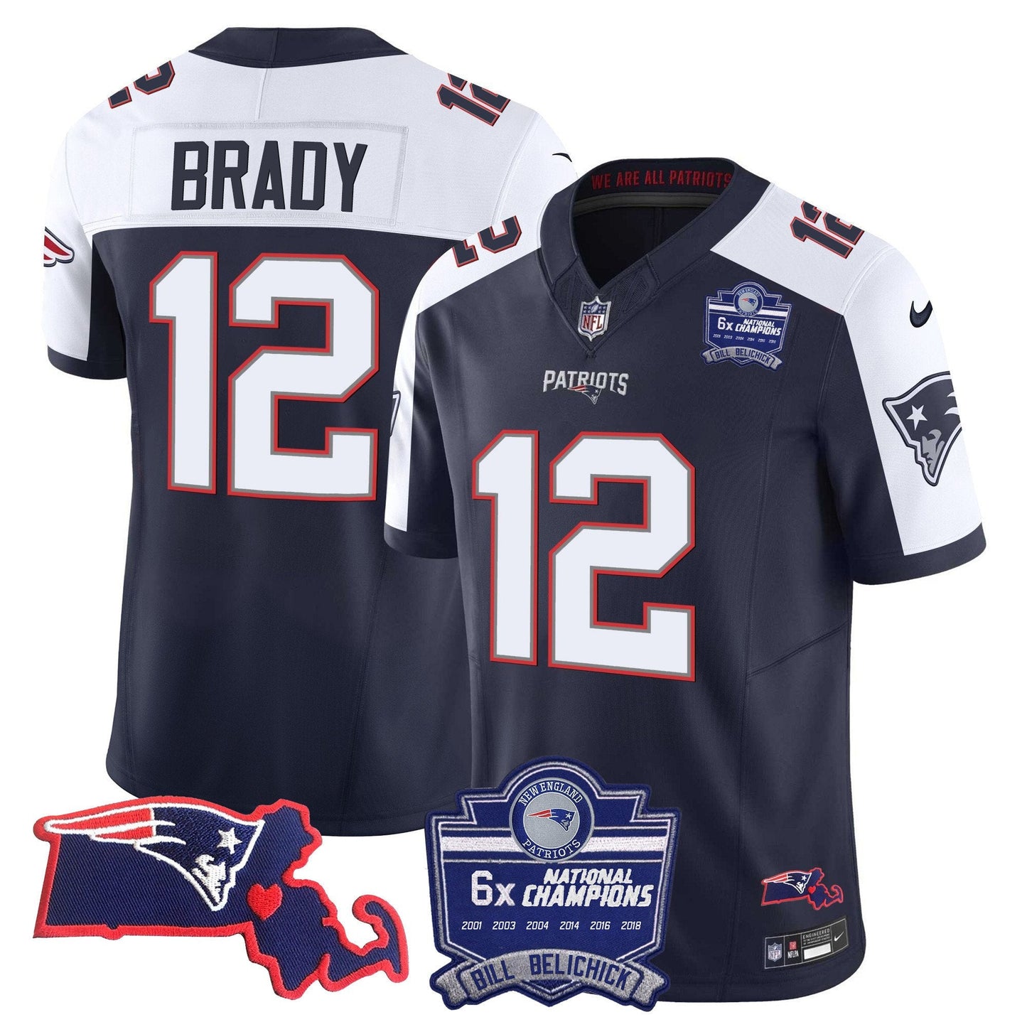 Patriots Bill Belichick 6x Champions Patch Vapor Jersey - All Stitched