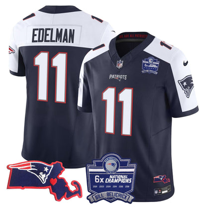 Patriots Bill Belichick 6x Champions Patch Vapor Jersey - All Stitched