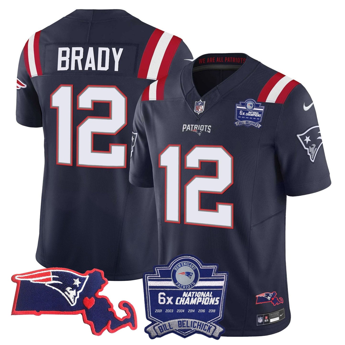 Patriots Bill Belichick 6x Champions Patch Vapor Jersey - All Stitched
