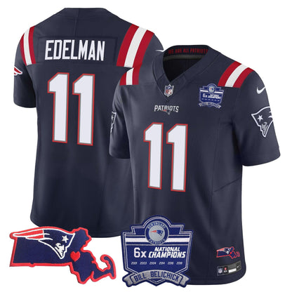 Patriots Bill Belichick 6x Champions Patch Vapor Jersey - All Stitched