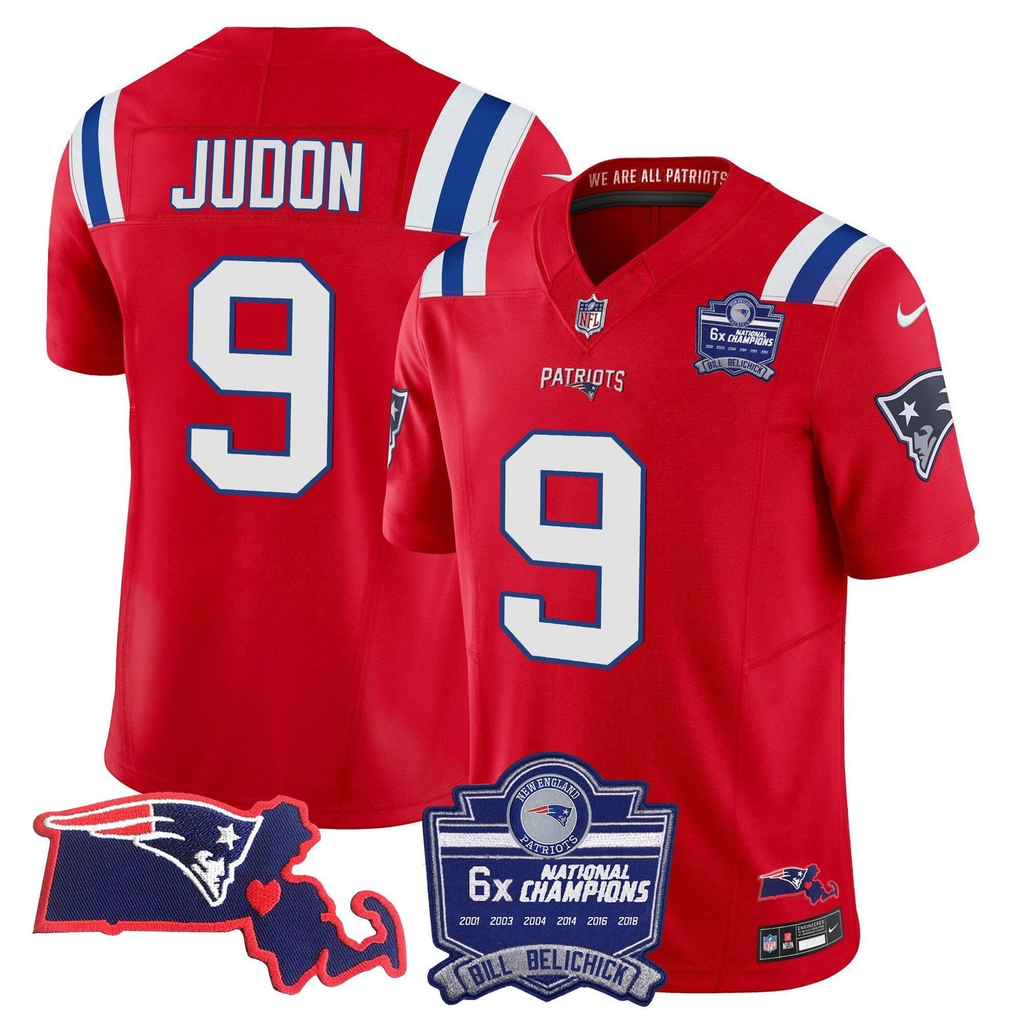 Patriots Bill Belichick 6x Champions Patch Vapor Jersey - All Stitched
