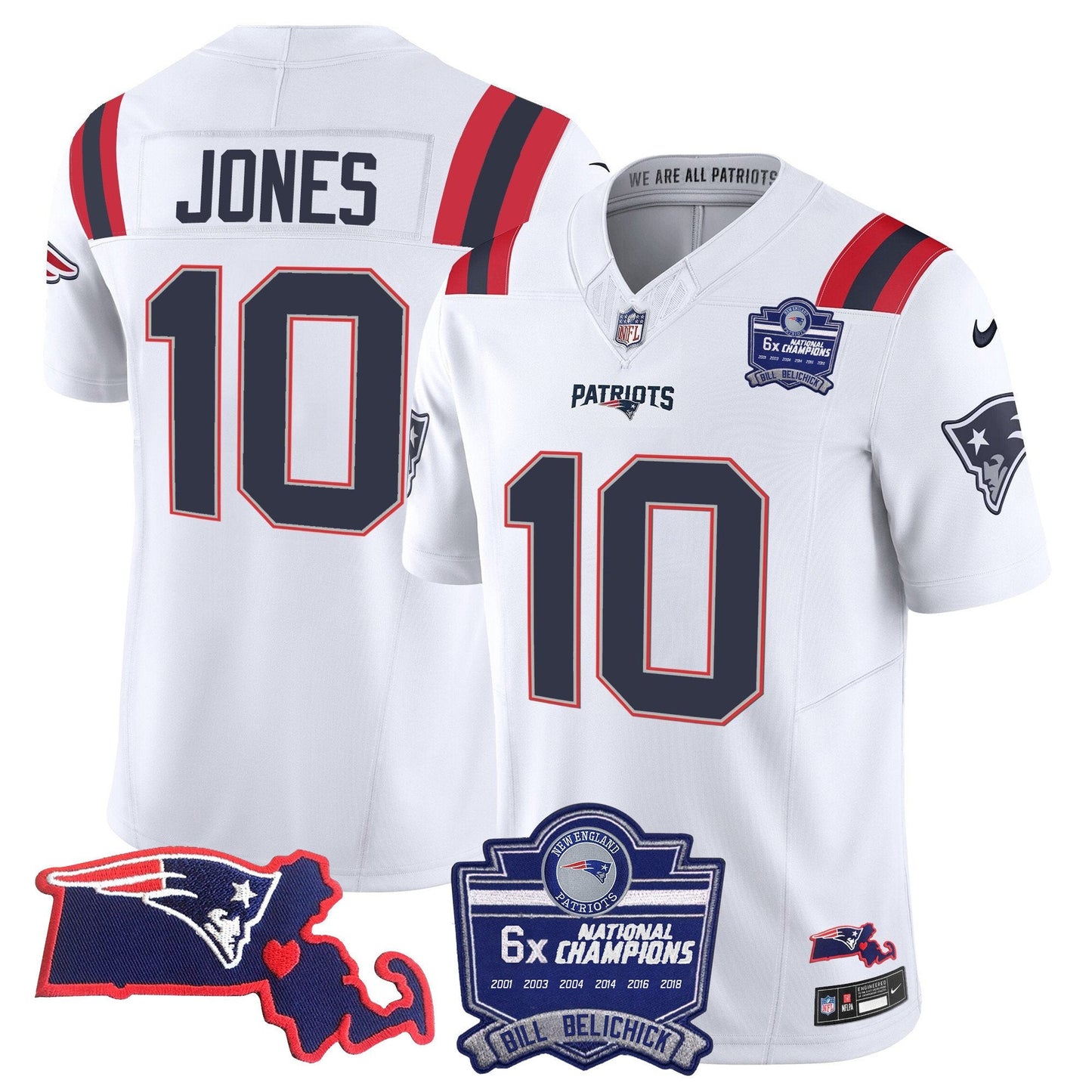 Patriots Bill Belichick 6x Champions Patch Vapor Jersey - All Stitched