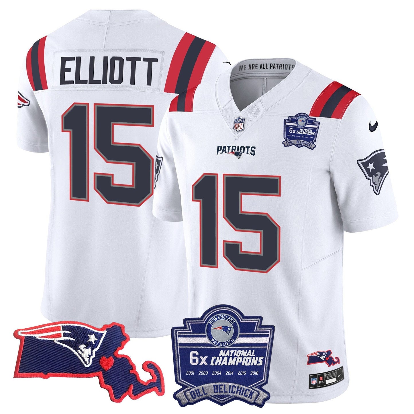 Patriots Bill Belichick 6x Champions Patch Vapor Jersey - All Stitched