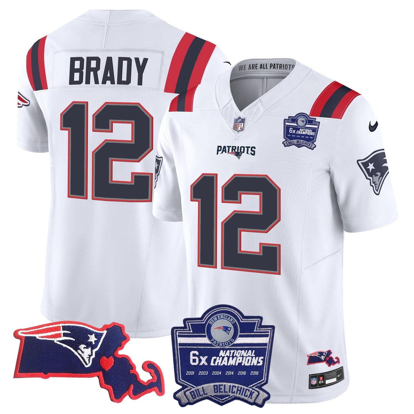 Patriots Bill Belichick 6x Champions Patch Vapor Jersey - All Stitched