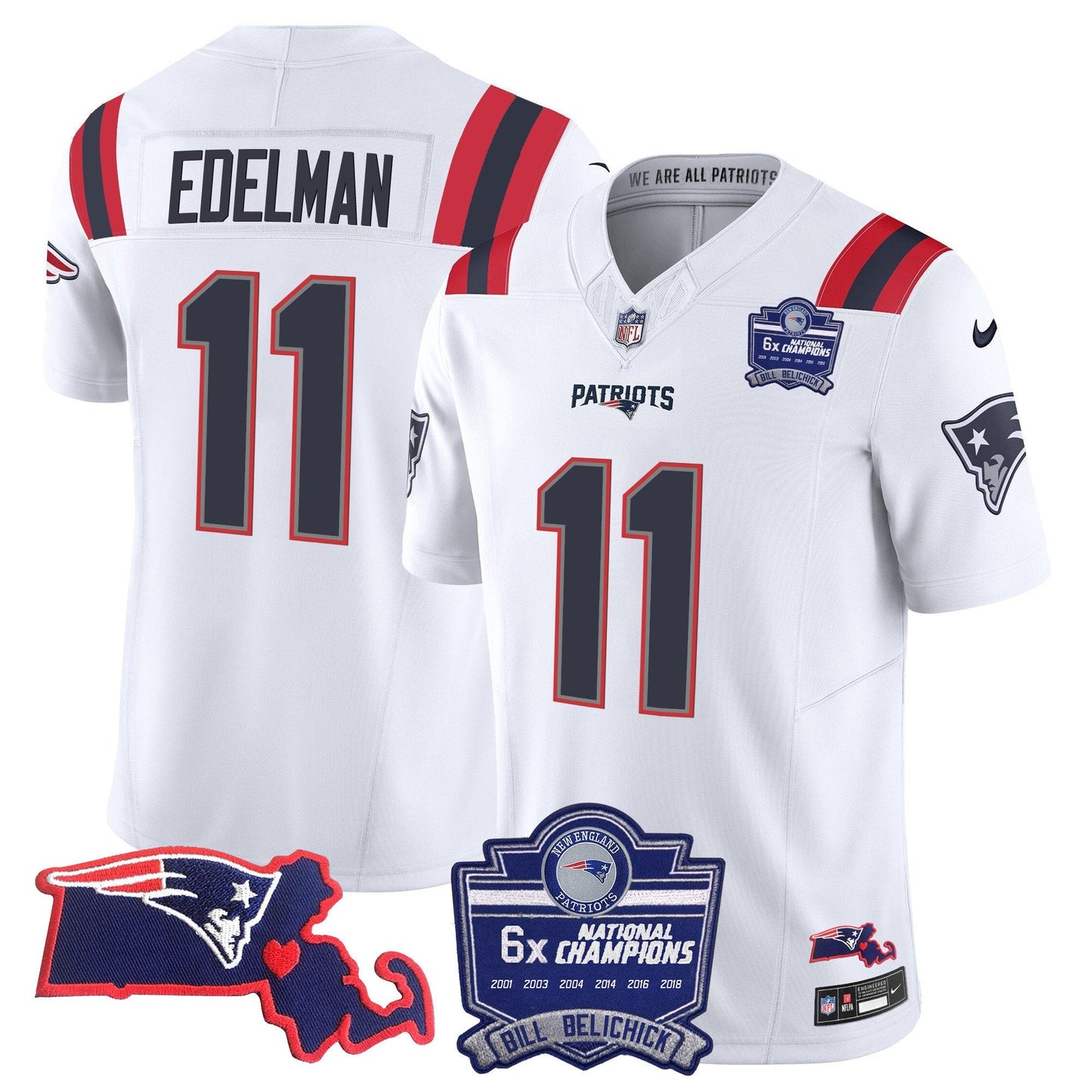 Patriots Bill Belichick 6x Champions Patch Vapor Jersey - All Stitched