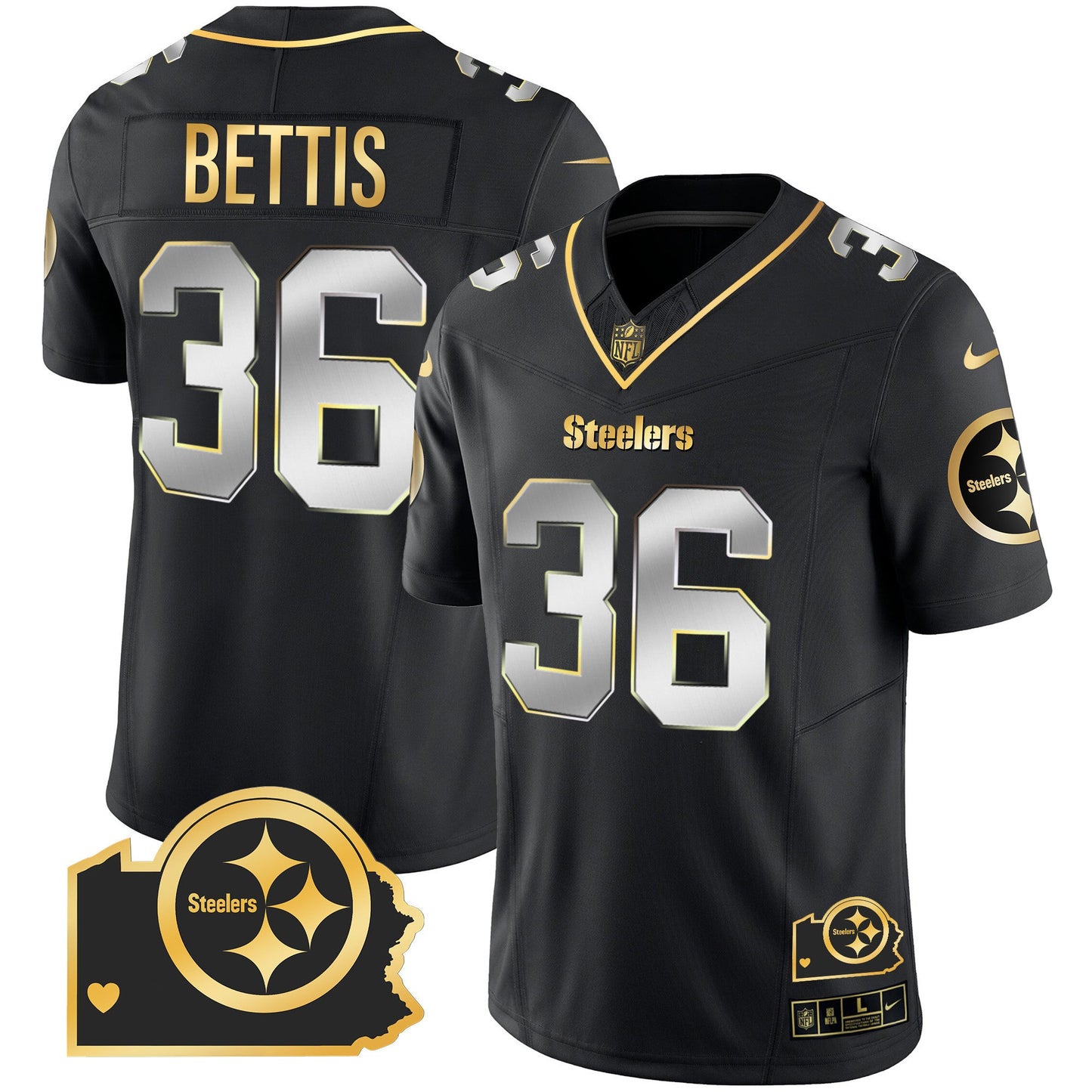 Steelers Home Patch Gold Vapor Jersey - All Stitched