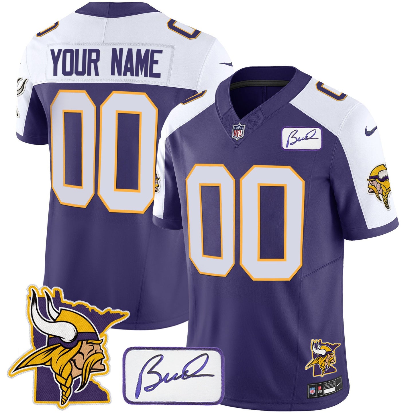 Vikings Bud Grant & Minnesota Patch Classic Limited Custom Jersey - All Stitched