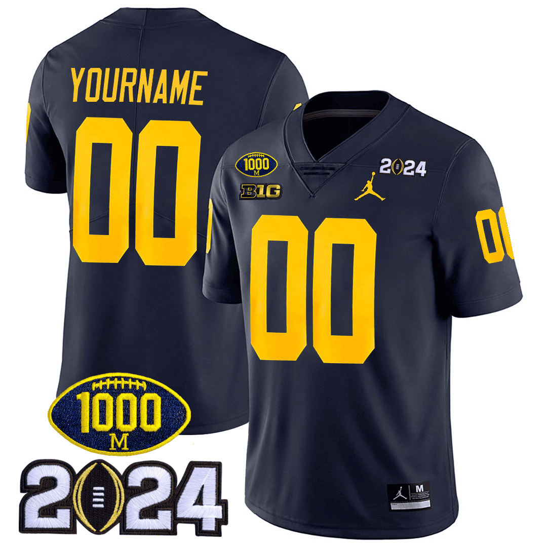 Michigan 1000 Wins & 2024 College Bowl Patch Vapor Limited Custom Jersey - All Stitched