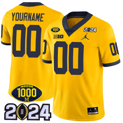 Michigan 1000 Wins & 2024 College Bowl Patch Vapor Limited Custom Jersey - All Stitched