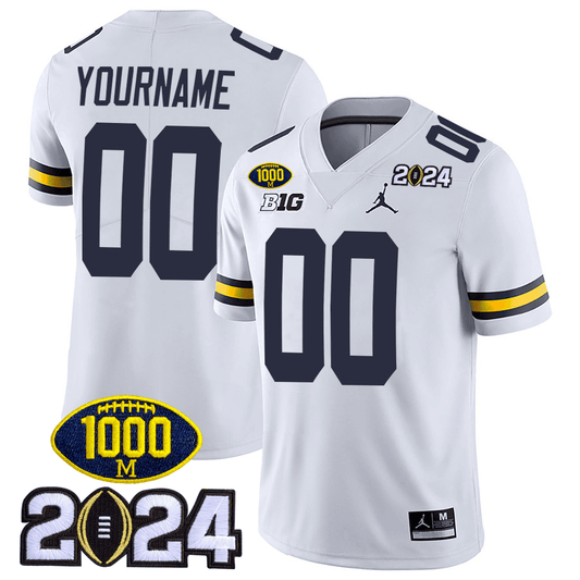 Michigan 1000 Wins & 2024 College Bowl Patch Vapor Limited Custom Jersey - All Stitched