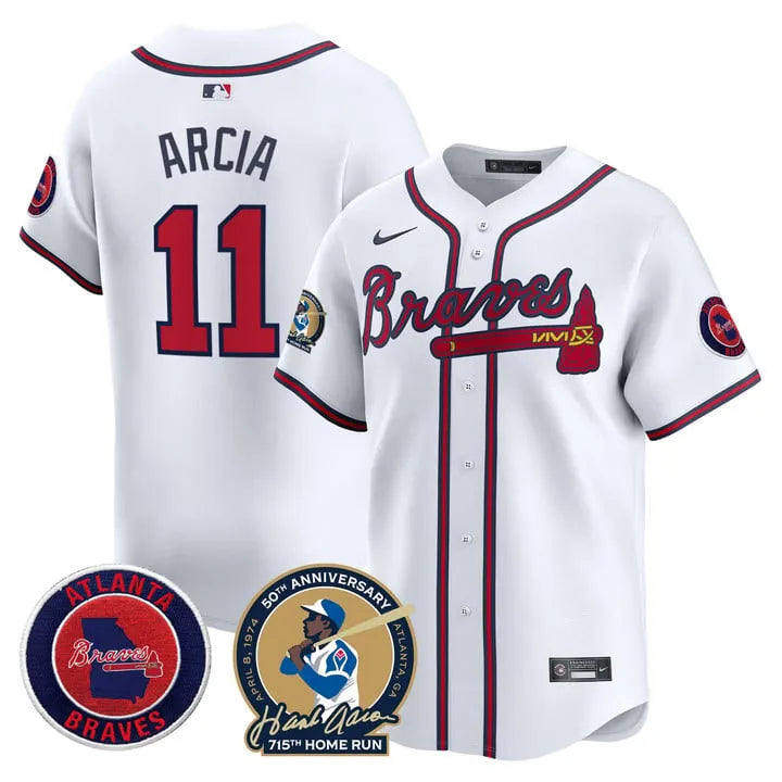 Braves Hank Aaron 715th Home Run Patch Limited Jersey - All Stitched