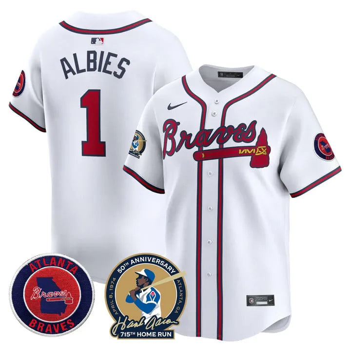 Braves Hank Aaron 715th Home Run Patch Limited Jersey - All Stitched