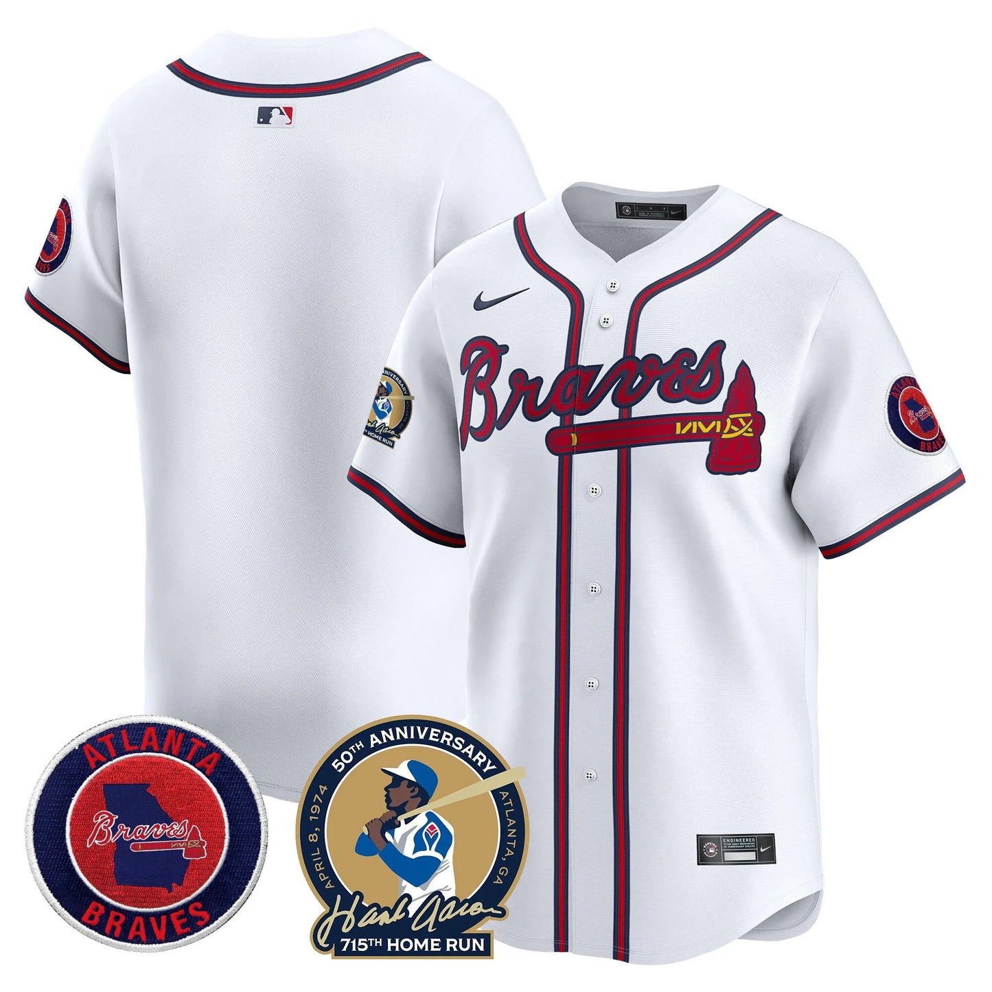 Braves Hank Aaron 715th Home Run Patch Limited Jersey - All Stitched