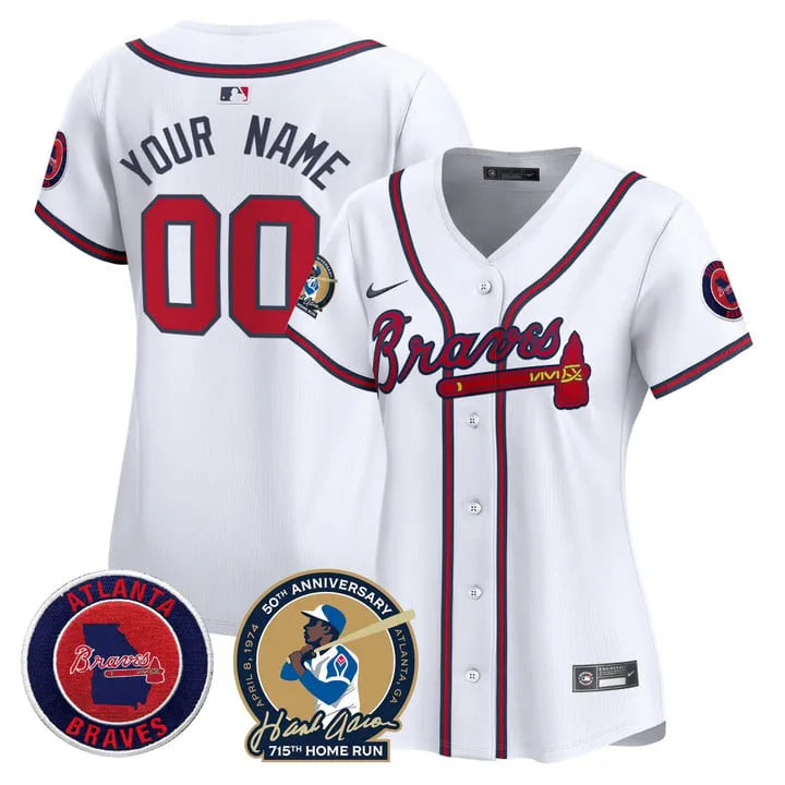 Braves Hank Aaron 715th Home Run Patch Limited Custom Jersey - All Stitched