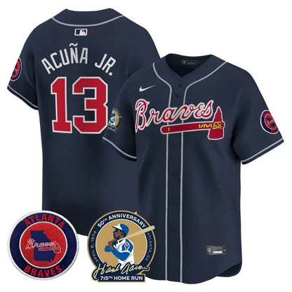 Braves Hank Aaron 715th Home Run Patch Limited Jersey - All Stitched