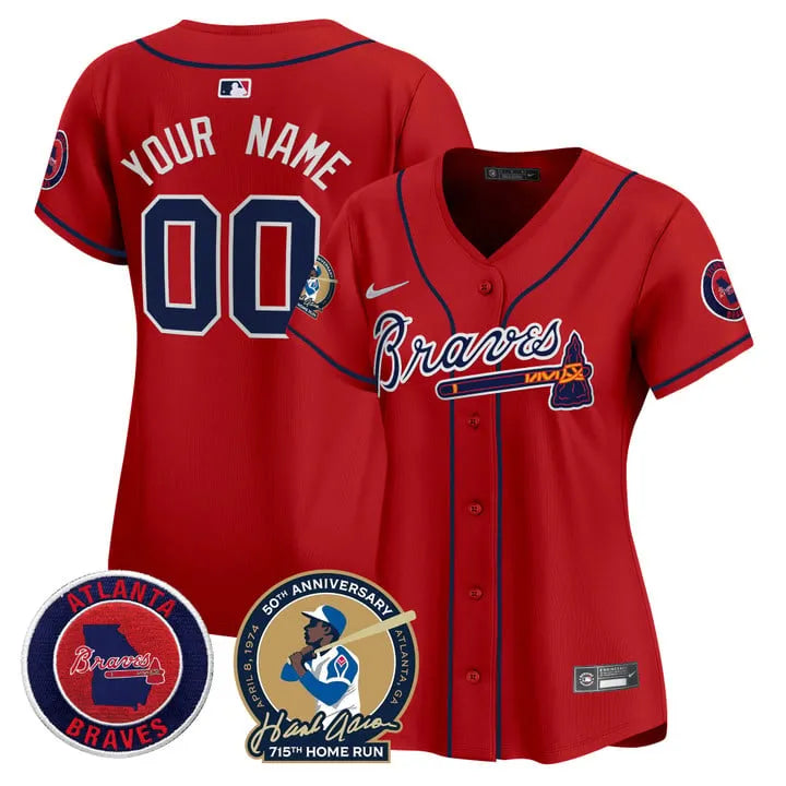 Braves Hank Aaron 715th Home Run Patch Limited Custom Jersey - All Stitched