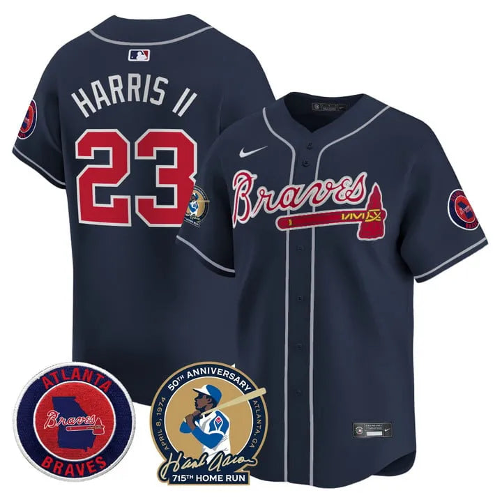 Braves Hank Aaron 715th Home Run Patch Limited Jersey - All Stitched