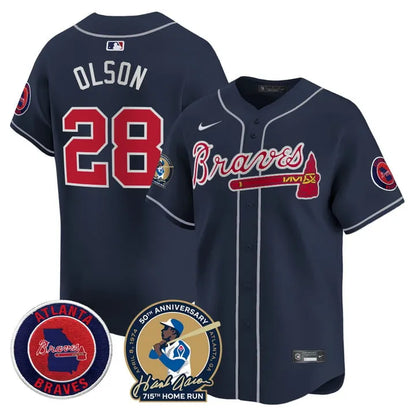 Braves Hank Aaron 715th Home Run Patch Limited Jersey - All Stitched