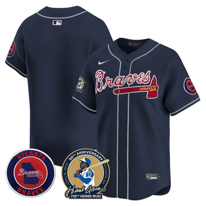 Braves Hank Aaron 715th Home Run Patch Limited Jersey - All Stitched