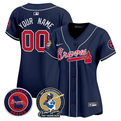 Braves Hank Aaron 715th Home Run Patch Limited Custom Jersey - All Stitched