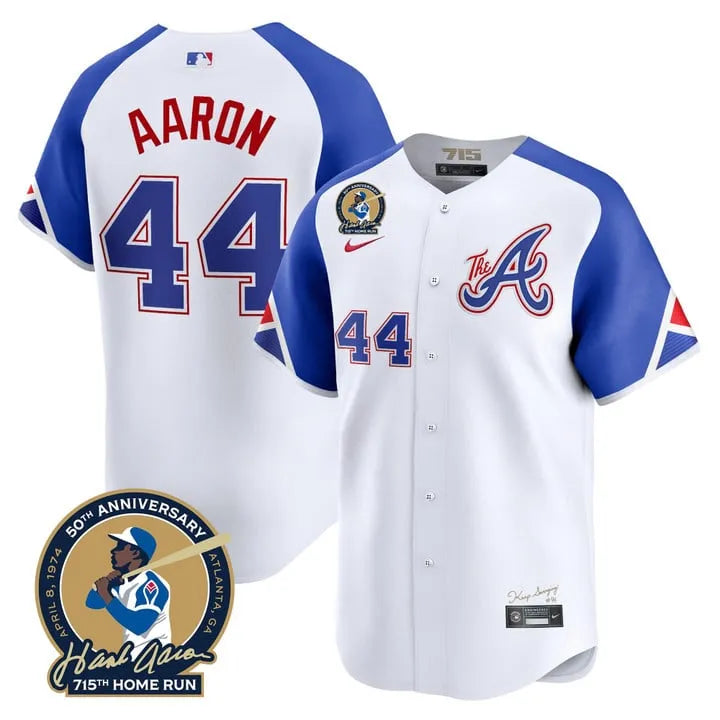 Braves Hank Aaron 715th Home Run Patch Limited Jersey - All Stitched