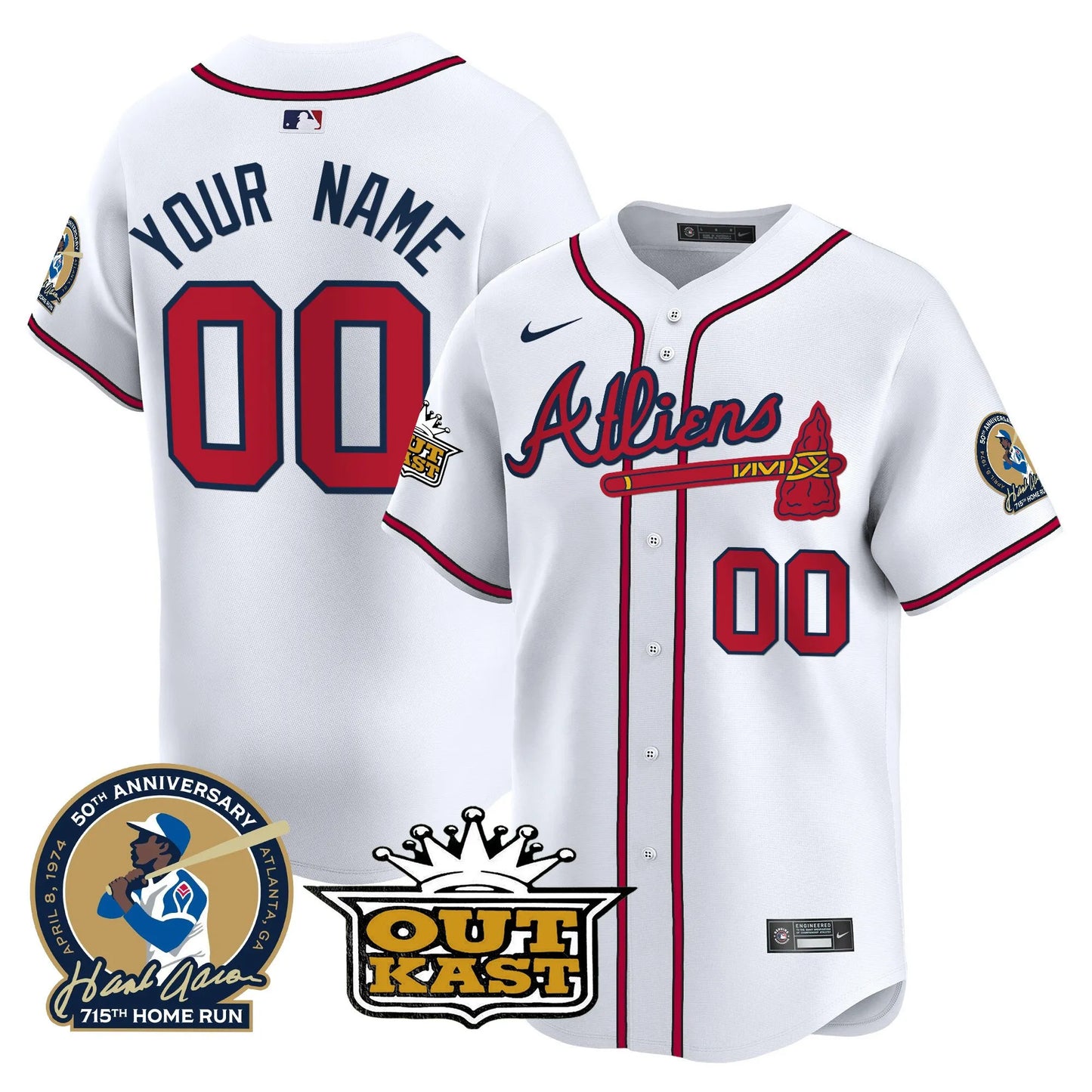 Braves Atliens & Hank Aaron Patch Limited Custom Jersey - All Stitched