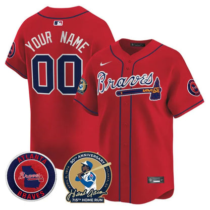 Braves Hank Aaron 715th Home Run Patch Limited Custom Jersey - All Stitched