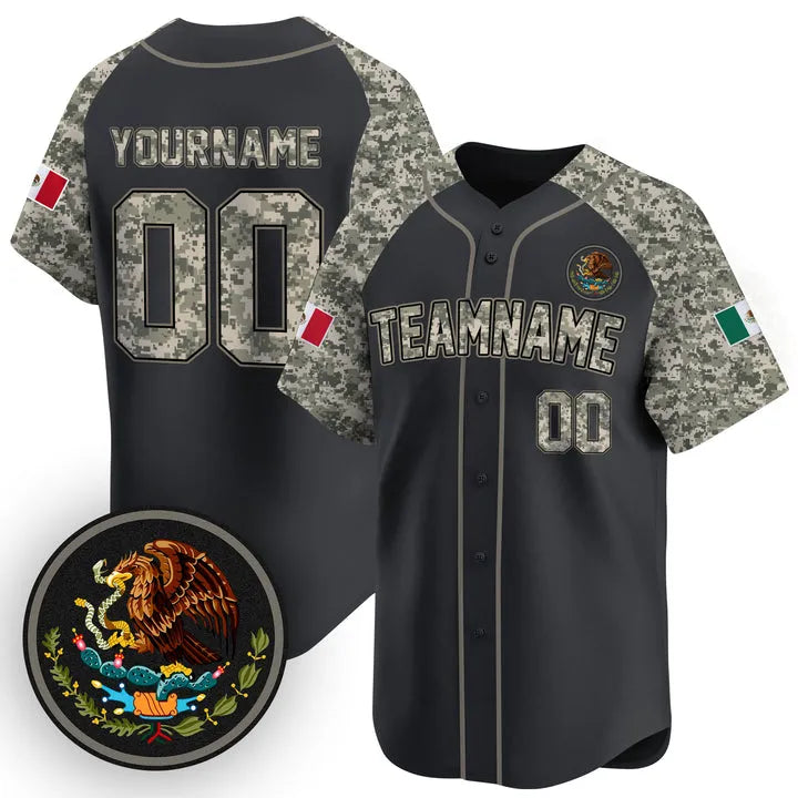 CUSTOM ALTERNATE BLACK CAMO - BLACK MEXICO BASEBALL JERSEY - EMBROIDERED