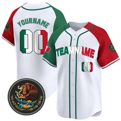 CUSTOM WHITE ALTERNATE RED-GREEN MEXICO BASEBALL JERSEY - EMBROIDERED