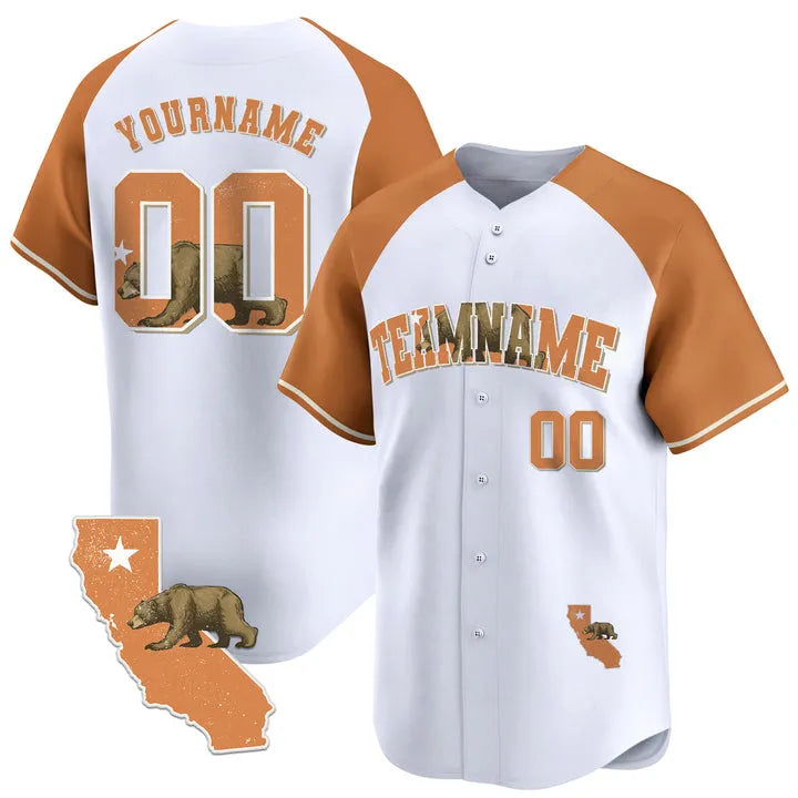 CUSTOM WHITE ALTERNATE ORANGE CALIFORNIA MAP BASEBALL JERSEY - EMBROIDERED